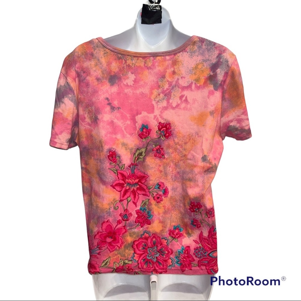 Forbidden Tee shirt with beaded detail.  Size XL. Pink floral design - Picture 2 of 9